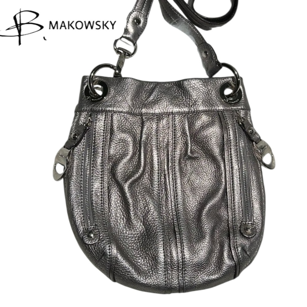 B. MAKOWSKI GENUINE LEATHER METALLIC CROSSBODY BAG EXCELLENT CONDITION